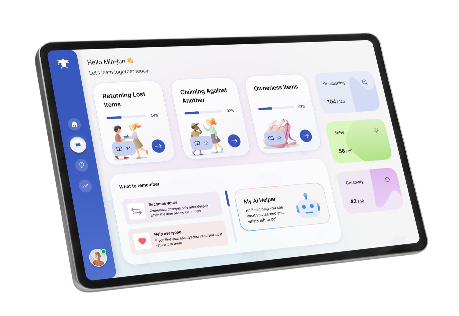 Talmind lesson dashboard on a tablet